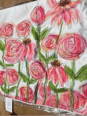 Floral Watercolor Pink & Green Decorative Throw Pillow Cover -